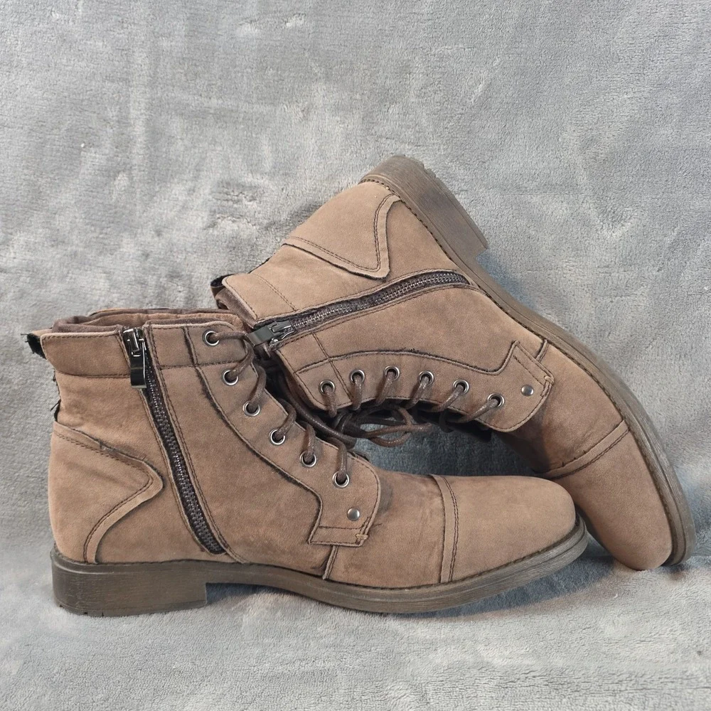 Robert Wayne Jaron Men's Dress Boots Brown Size US 12D Lace With Side Zip